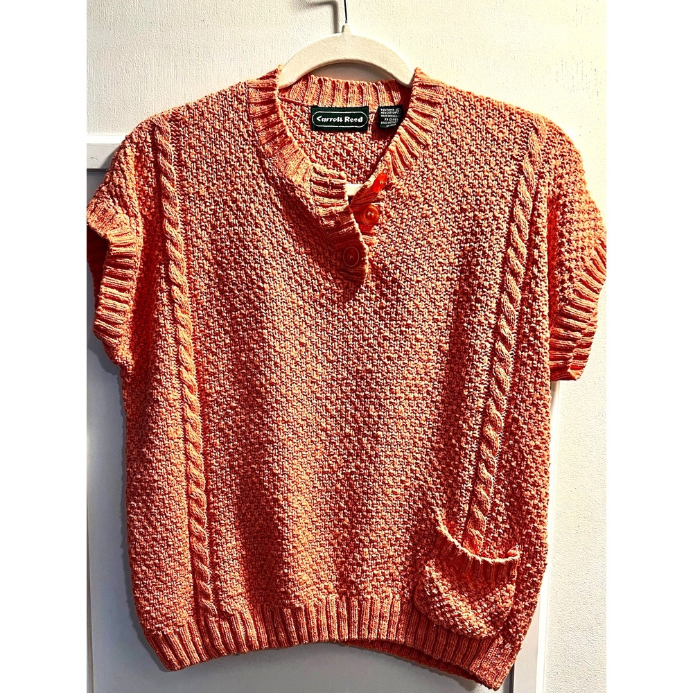 Carroll Reed Women’s Large Coral Cable Knit Button Neck Sweater Short Sleeve